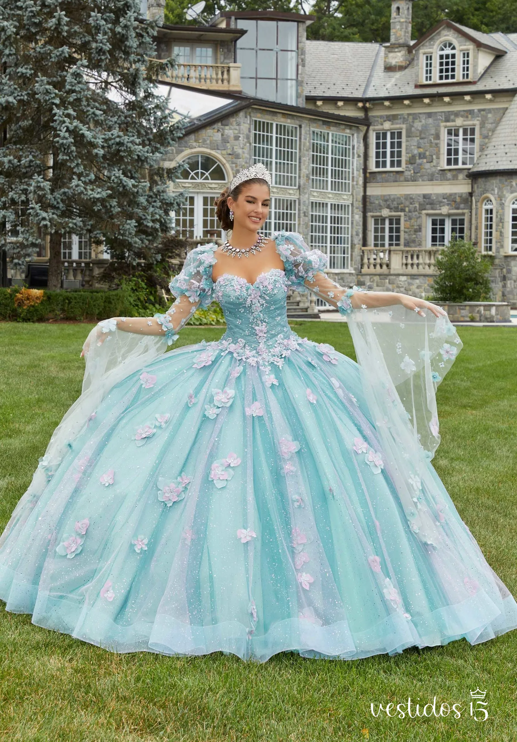 Vestido 15 verde serena — diseño exclusivo en Vestidos15
