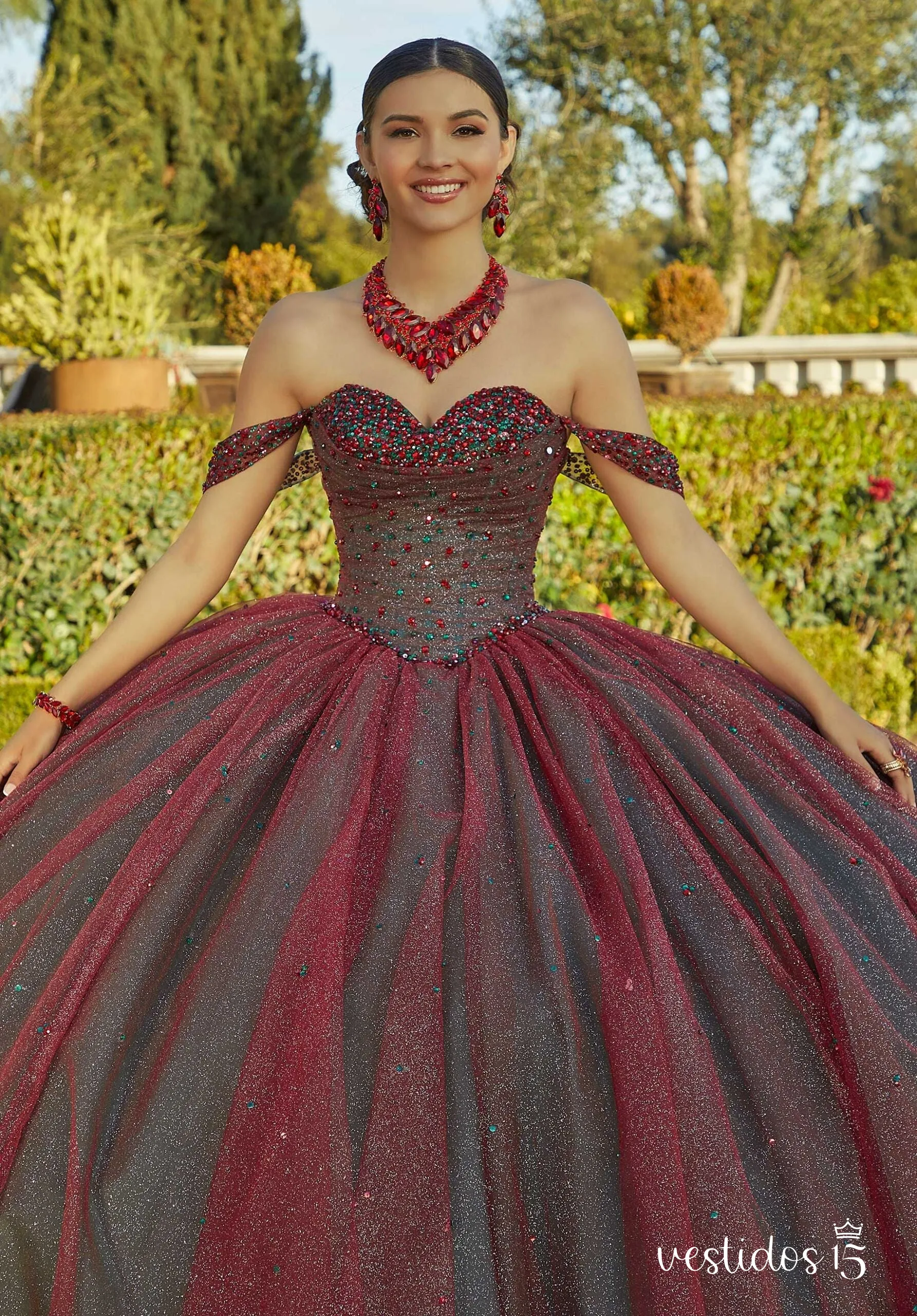 Alternative view of Vestido de 15 años Abrilina Rojo Esmeralda