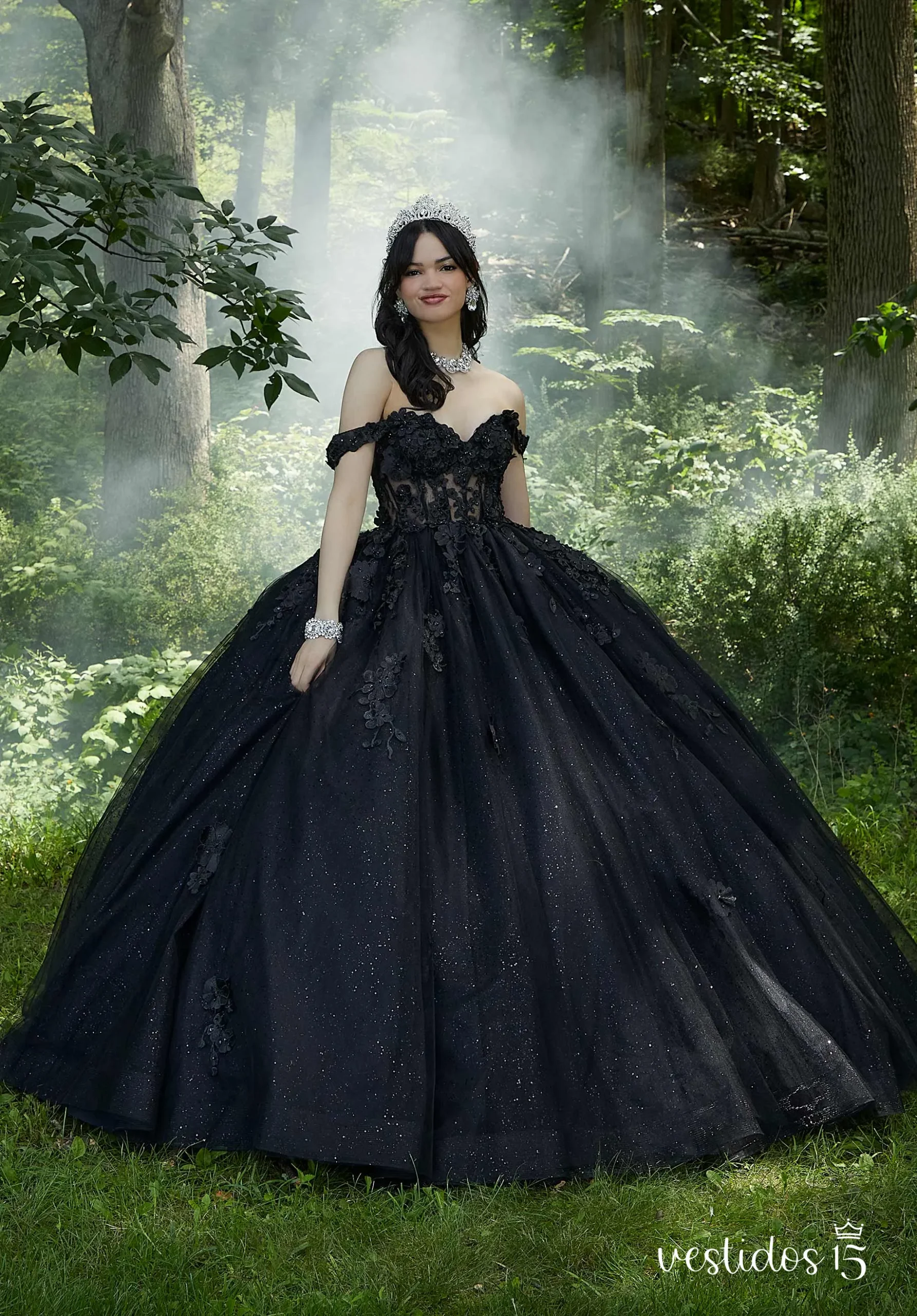 Vestido 15 negro aitana de alta calidad en Vestidos15