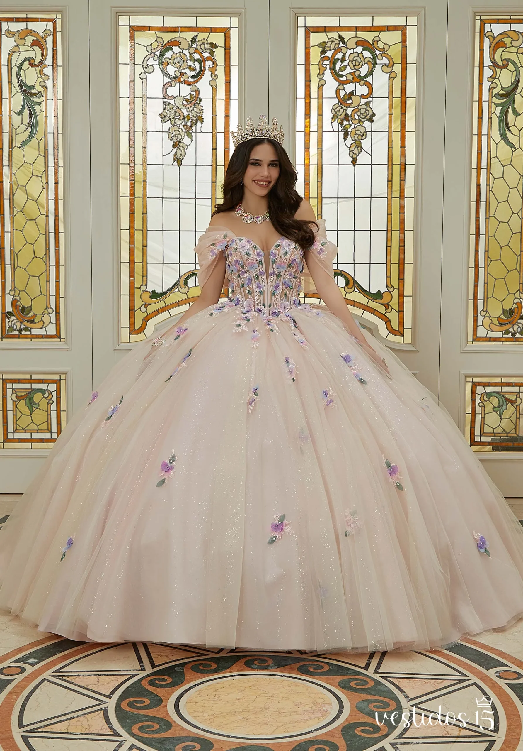 Vestido 15 dorado abigail — diseño exclusivo en Vestidos15