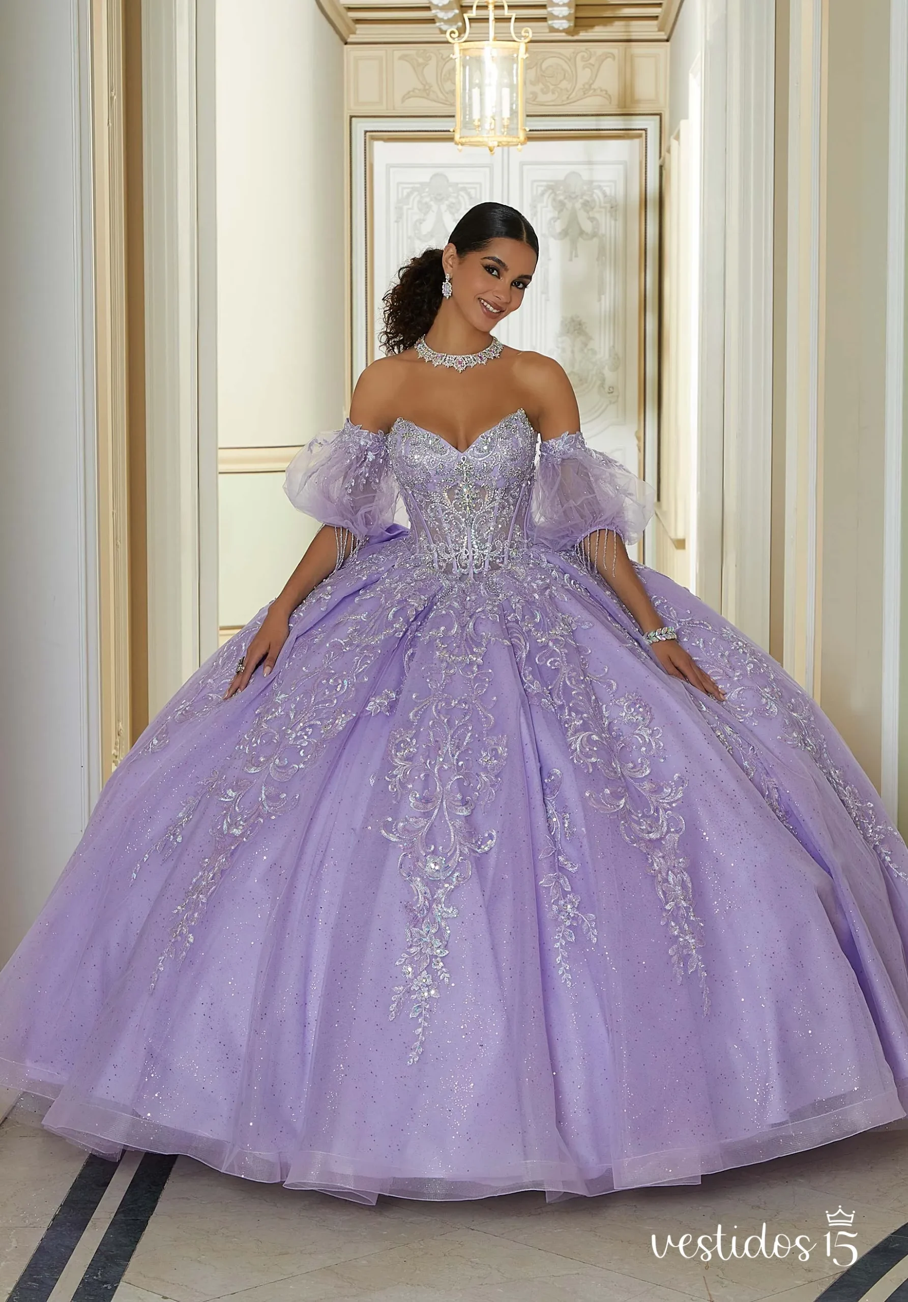 Vestido 15 lila malena de alta calidad en Vestidos15