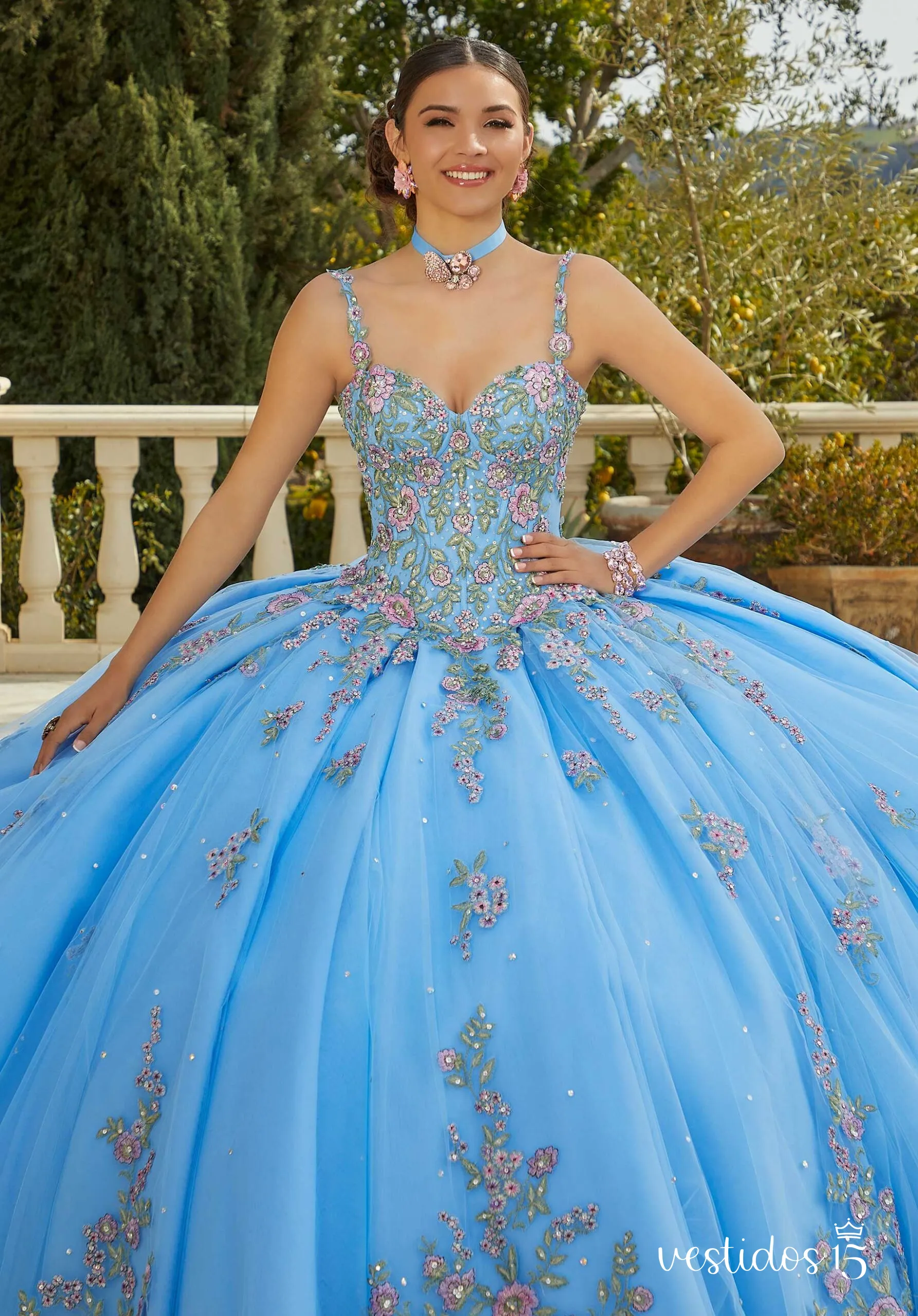 Alternative view of Vestido de 15 años Anastasia Foral Azul Celeste / Azul Francés