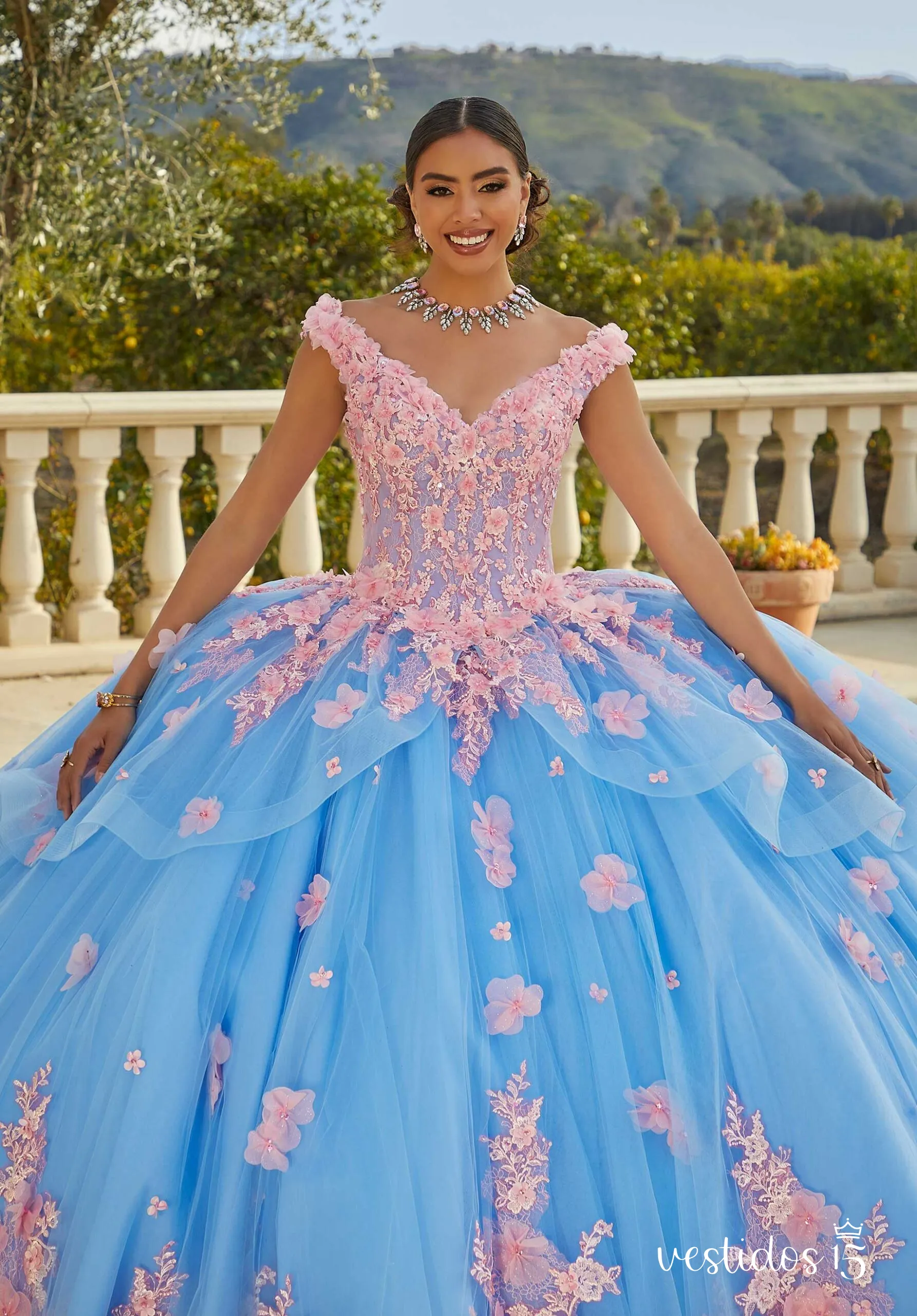 Alternative view of Vestido de 15 años Stephanie Bicolor Azul Rosado
