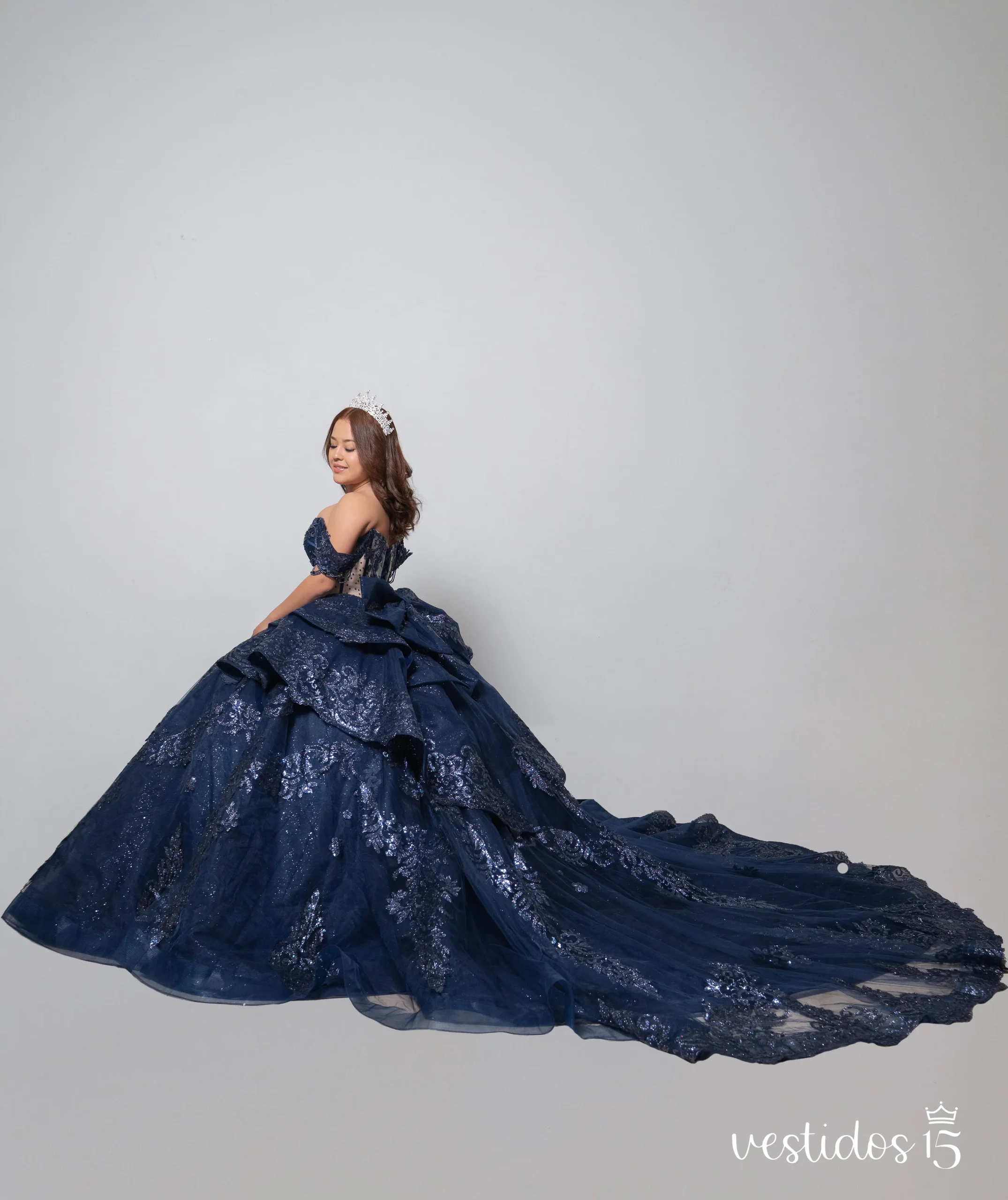 Alternative view of Vestido Valentina Azul Navy con Transparencia