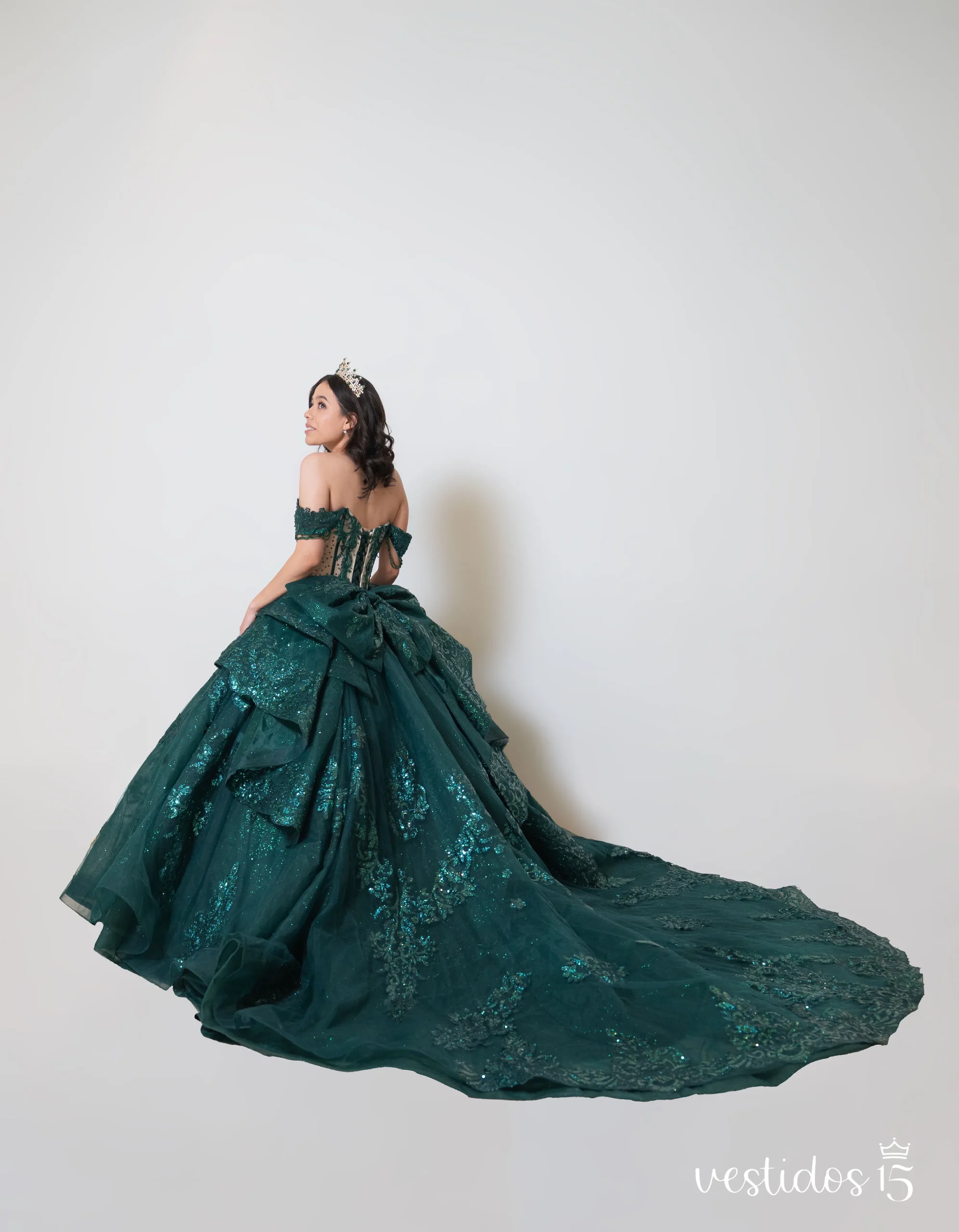 Vestido Valentina Verde Esmeralda con Transparencia