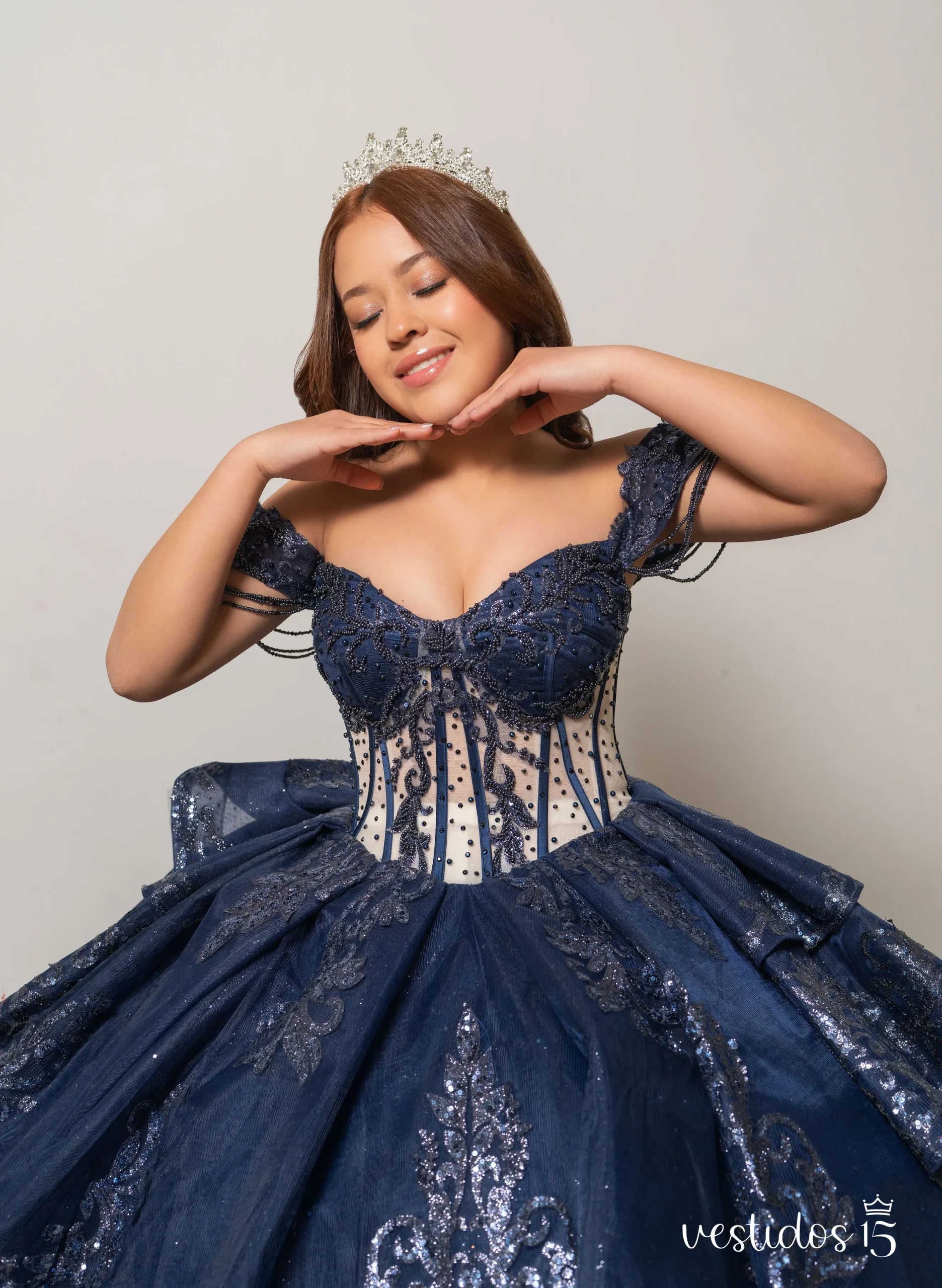 Vestido Valentina Azul Navy con Transparencia