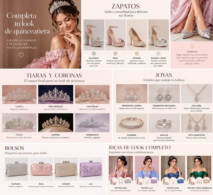 Cómo combinar tu vestido de 15 años con zapatos y accesorios 👑✨ Cómo combinar tu vestido de 15 años con zapatos y accesorios 👑✨